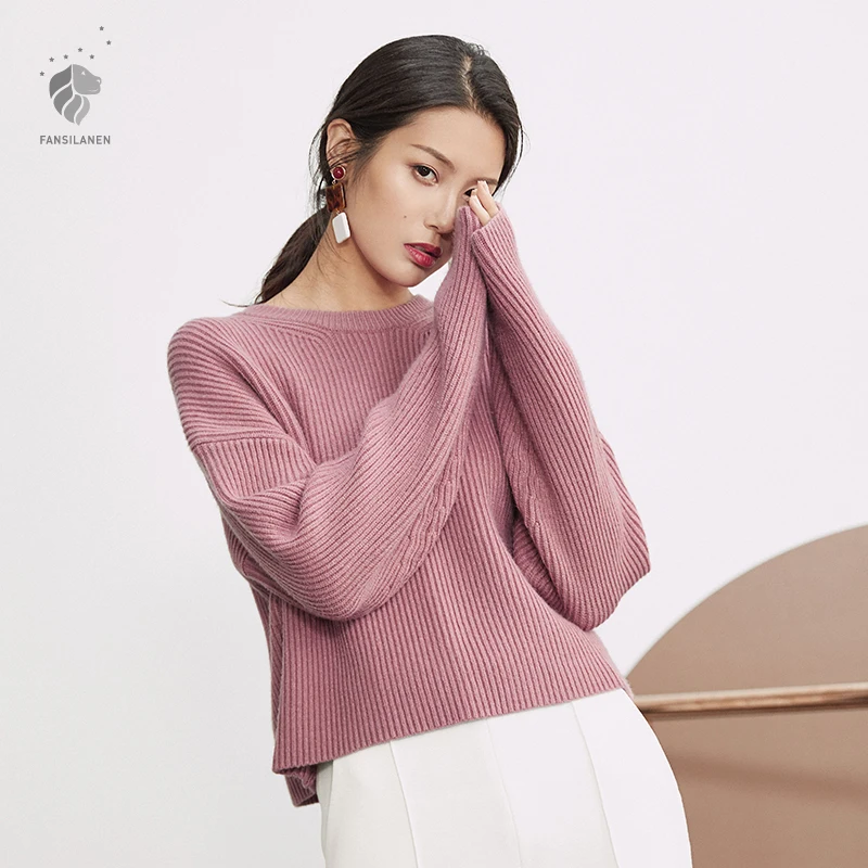 FANSILANEN 2019 New Arrival Fashion Autumn/Winter Solid Pink Beige Bohemian Women Work Casual Sweater And Pullovers Z72123 | Женская