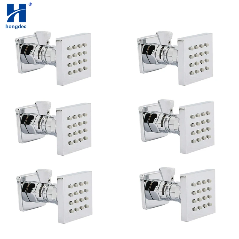 Hongdec 6 PCS Brass Bathroom Shower Body Jet Massage Sprayer With Shutoff Valve set Chrome