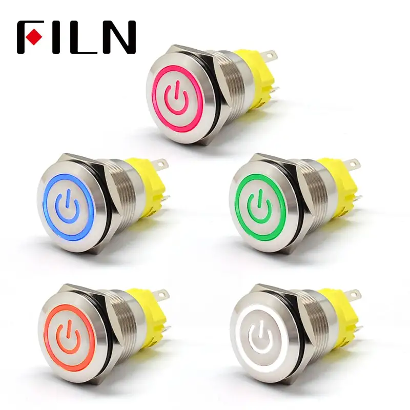 

19mm 6V 12V 110V 220V LED Momentary Latching Stainless Steel anti vandal waterproof metal Push Button Switch with Power symbol