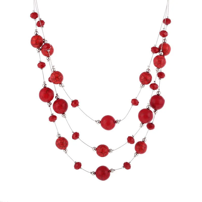 Женское многослойное ожерелье с красным натуральным камнем|fashion necklace|necklace