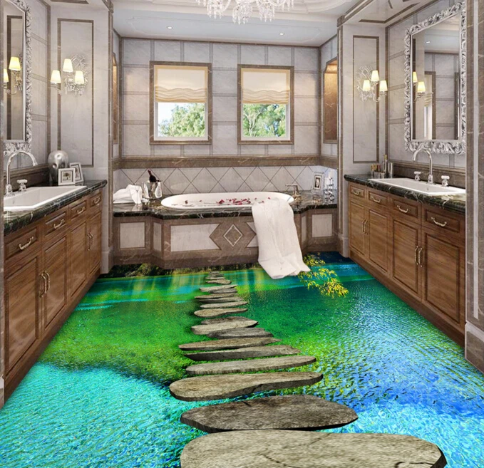 

[Самоклеющиеся] 3D камни дорожка Озеро 4 Нескользящая водонепроницаемая фото самоклеющаяся напольная Настенная Наклейка Обои Настенная печ...