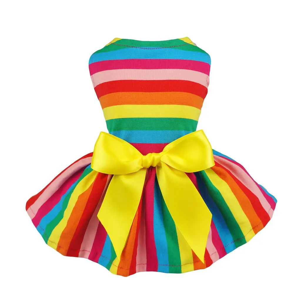 6 Rainbow stripes Abrlo/платье с милыми цветами и узором в горошек; уютные платья без рукавов для маленьких собак; сарафан; одежда принцессы; Vestido Perro - Цвет: 6 Rainbow stripes
