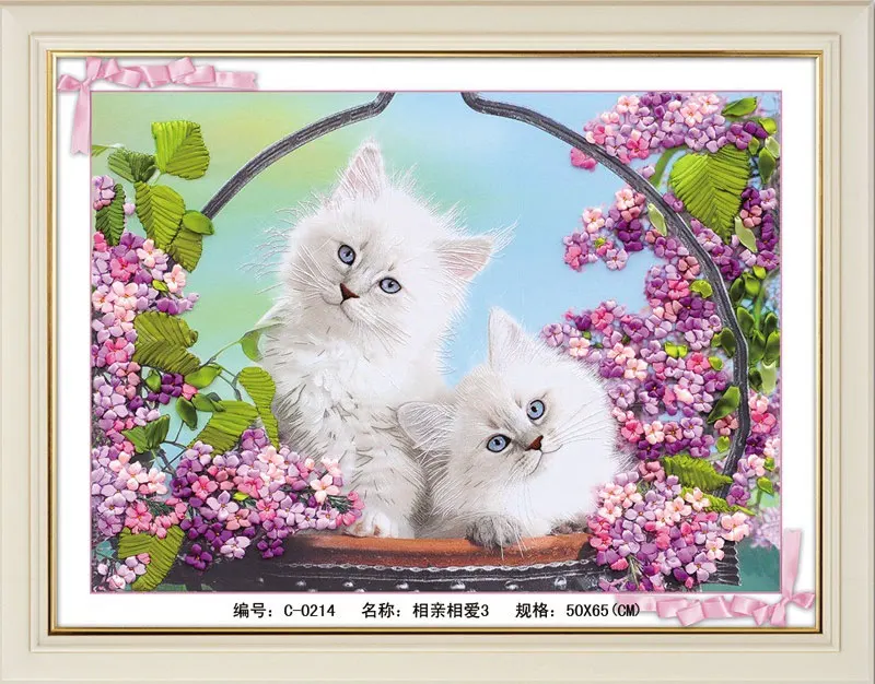 65X50cm двух котов DIY 3d вышивания крестиком работа иголкой незаконченная вышивка
