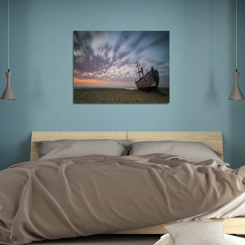 Seaside Sandy Boat Sky Rising Sun Print On Canvas Home Decor Wall Artwork Painting Pictures for Living Room Decoration | Дом и сад