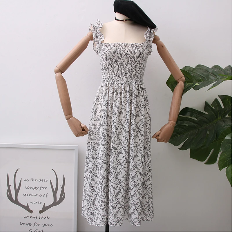 SKOONHEID Цветочные Ruched длинное платье Для женщин Повседневное корейский ремень