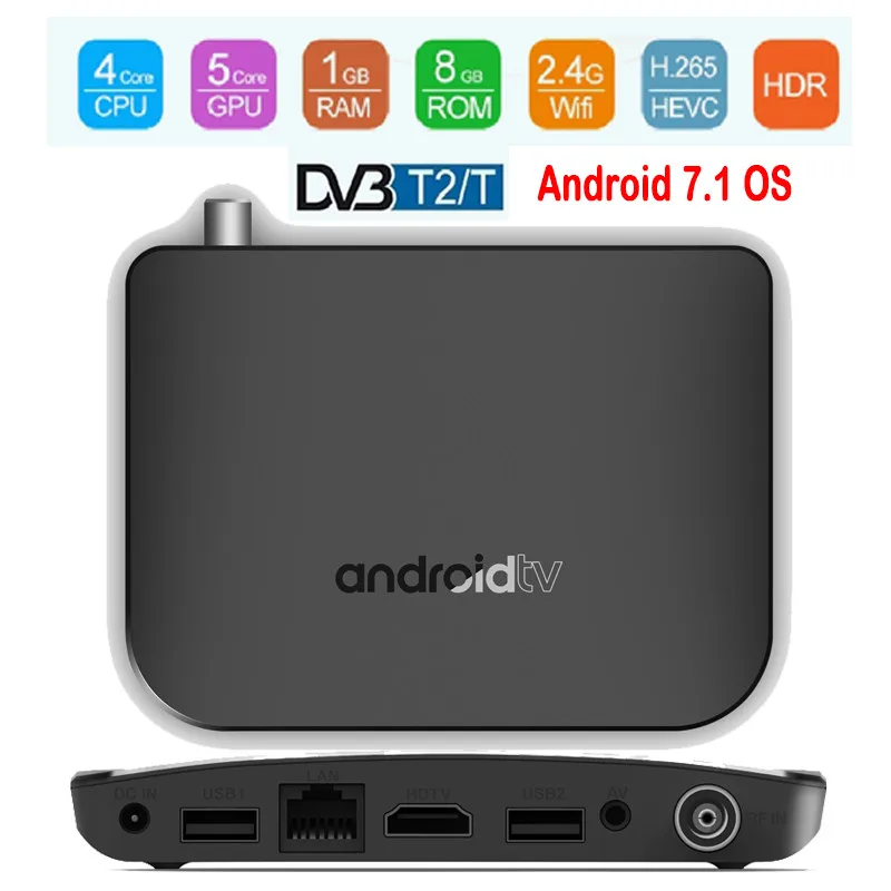 MECOOL DVB T2/T Android tv Box Amlogic S905D четырехъядерный 1 ГБ 8 1080p HDR10 4K Youtube Google Play Store Netflix M8S
