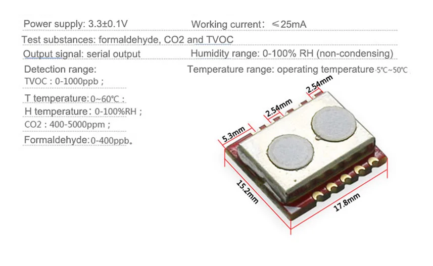 

Air Quality TVOC Detection Sensor Module Carbon Dioxide CO2 Formaldehyde