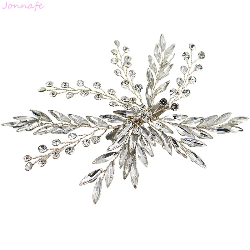 Jonnafe Fashion Silver Color Rhinestone Women Barrettes Bridal Hair Clip Comb Handmade Jewelry For Wedding Prom | Украшения и