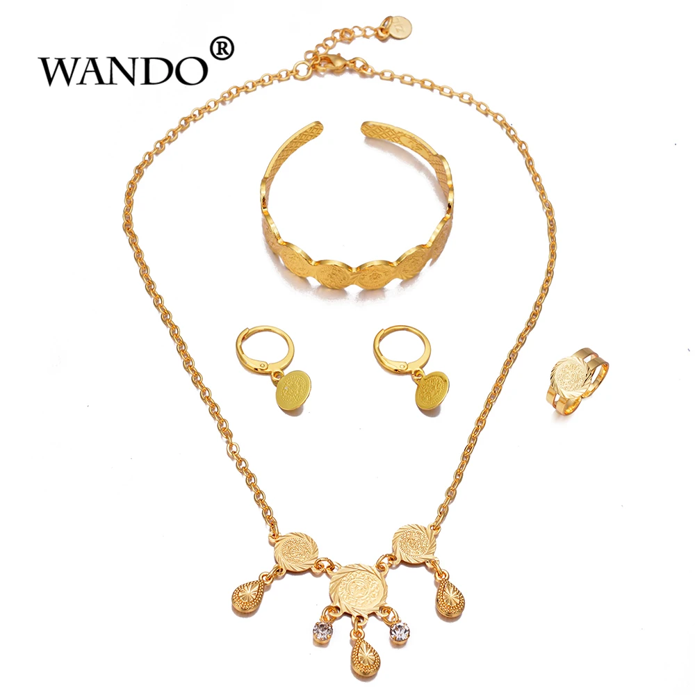 

WANDO Gold Color Fashion Children Baby Jewelry Sets Necklace/Earrings/Ring/Bangle Kids Gift Ethiopian Arab coin jewelryset s129