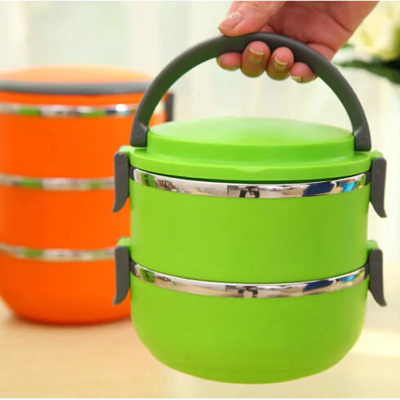 Двухслойный корейский портативный контейнер для еды из нержавеющей стали