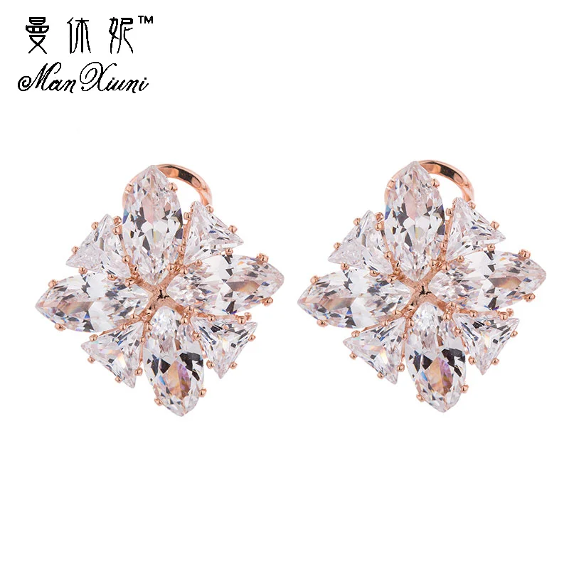 Женские серьги-пусеты Sakura модные роскошные золотые серьги с фианитом для