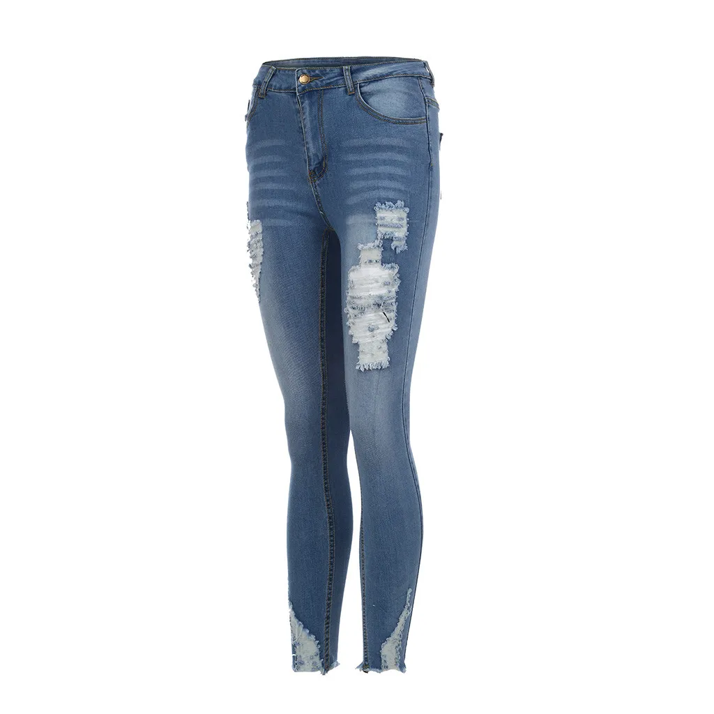 Женские летние брюки повседневные для девушек синие порванные до середины талии