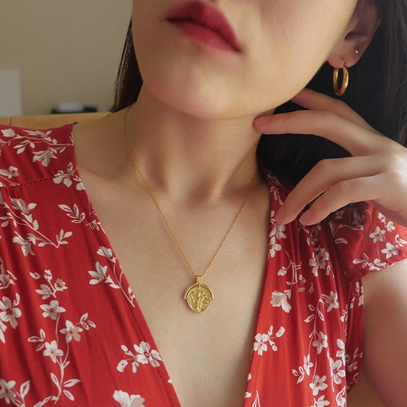 fashion jewelry Gold Alloy Round Rome coin Pendant Necklace | Украшения и аксессуары