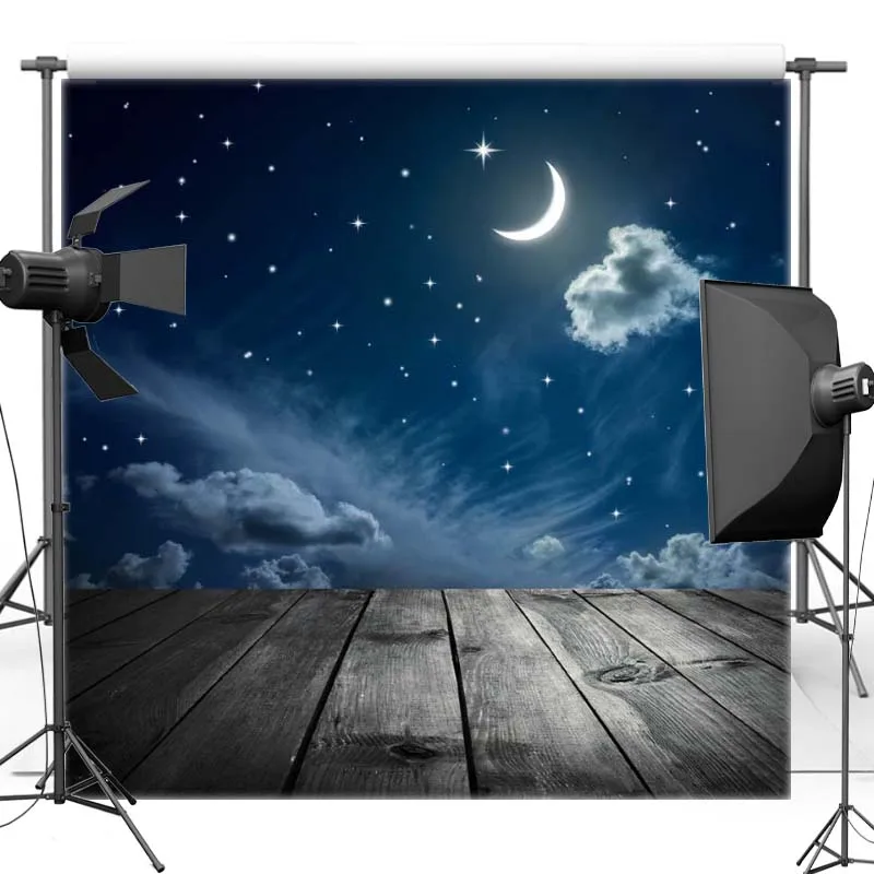 

Night Sky Vinyl Photography Background For Baby New Moon New Material Polyester Backdrop For Children photo studio Props F2748