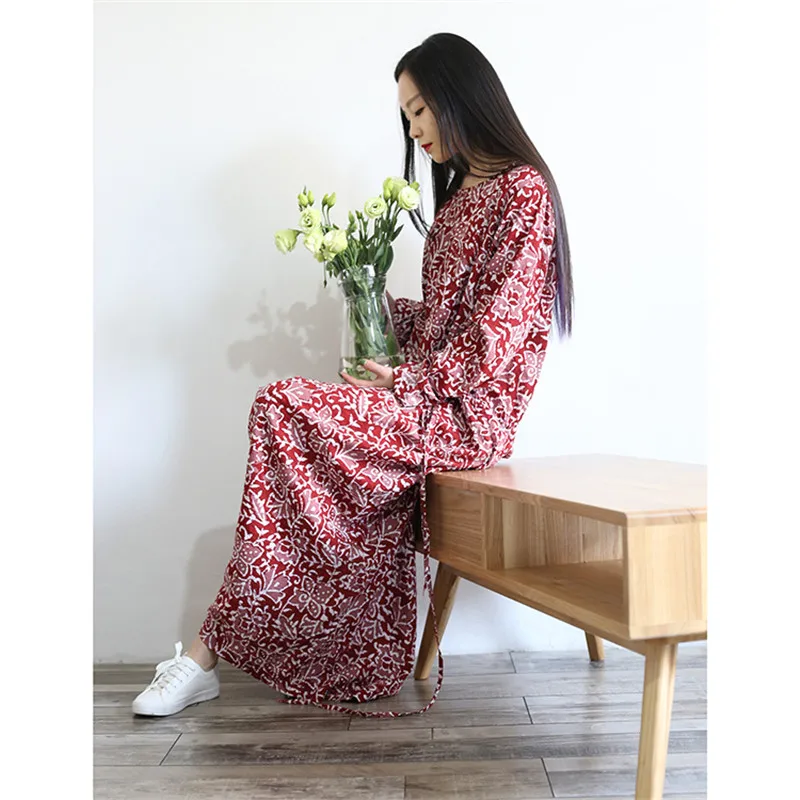 Vestidos 2019 женское весенне осеннее платье scuwлен с винтажным принтом свободное