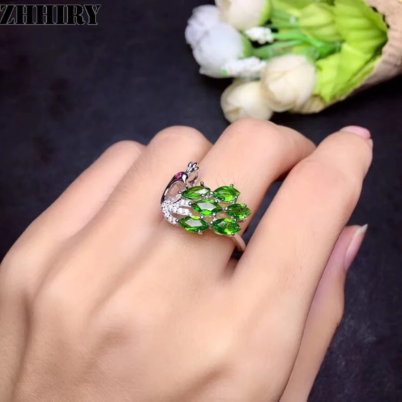 ZHHIRY подлинное естественный диопсид кольцо для женщин 925 стерлингового серебра