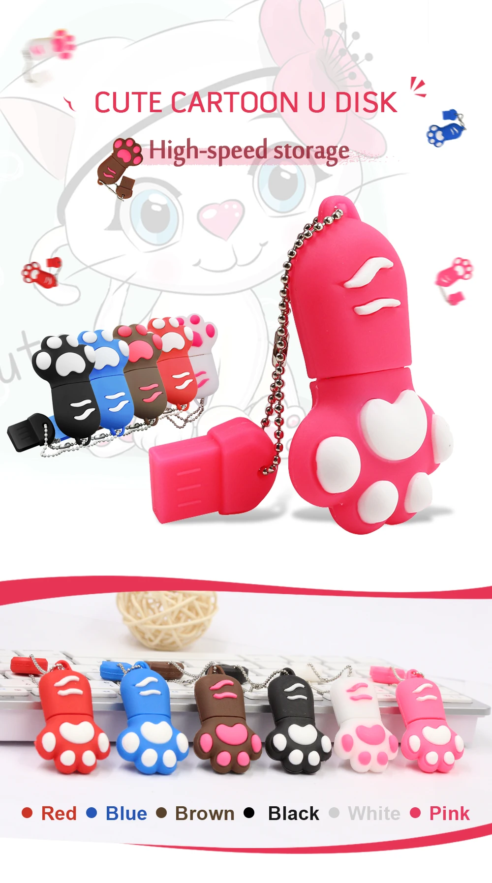 USB флеш-накопитель с милым когтем кошки, 6 цветов, ручка driv Stick, 4 ГБ, 8 ГБ, 16 ГБ, 32 ГБ, 64 ГБ, карта памяти, лучший подарок, флеш-накопитель, u-диск