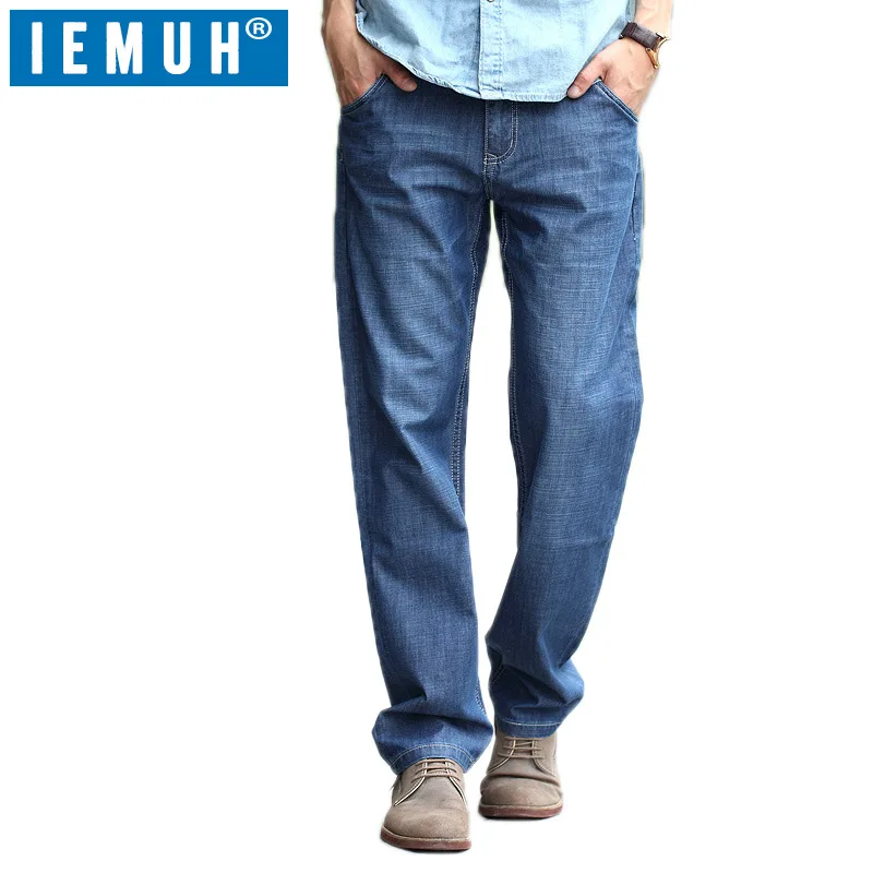 Мужские прямые джинсы IEMUH повседневные однотонные длинные брюки размеры 28-48 |