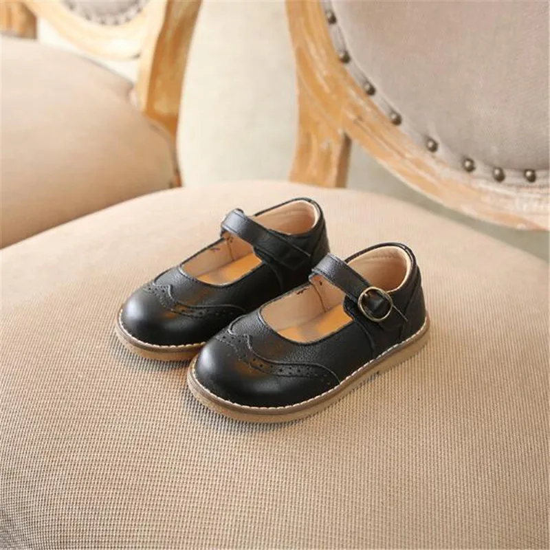 

New British style Genuine Leather Girls Children Leather Shoes Baby Toddler Soft bottom Breathable Kids Flats Shoes Student 019