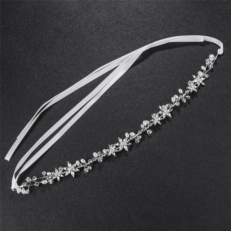 Silver color Crystal Pearl Women Hairband Bridal Tiara Hand wired Headband Wedding Crown Hair Accessories | Украшения и