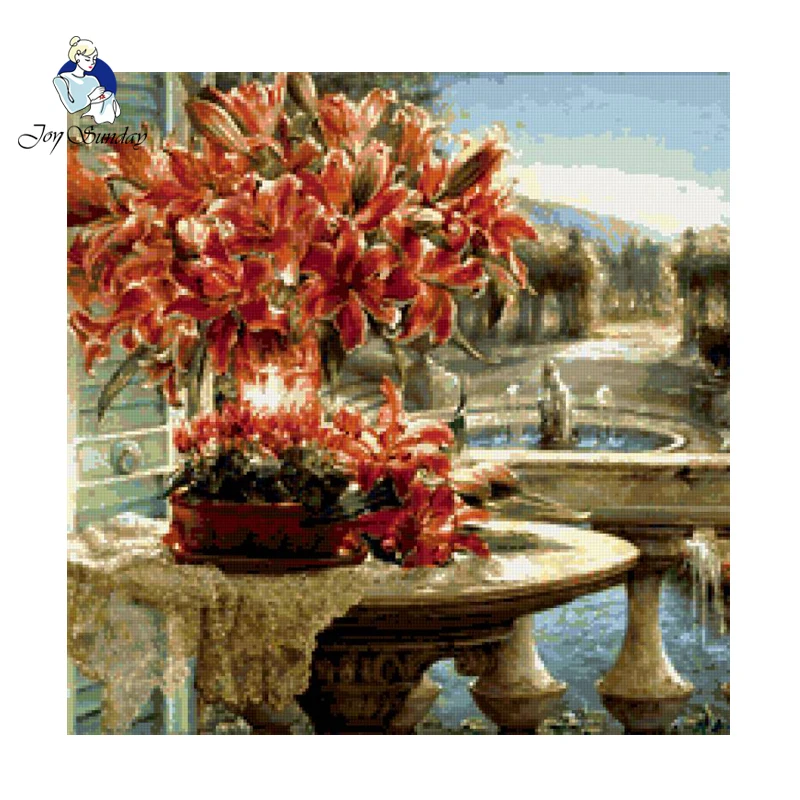 JOY SUNDAY DIY DMC Вышивка крестиком 11CT 14CT наборы для вышивки цветок лилии нитки счетный
