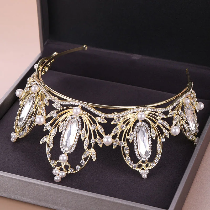 Vintage Gold Rhinestone Pearl Bridal Tiaras Headpiece Crystal Crowns Hair Jewelry Women Head Piece Wedding Accessories VL | Украшения и