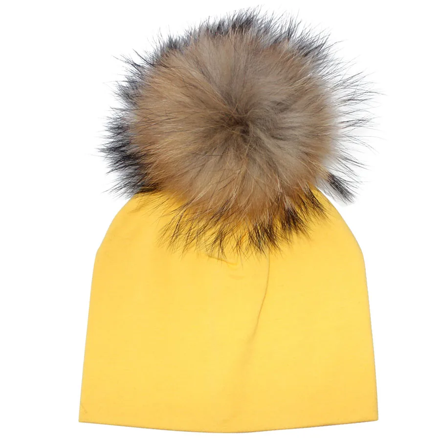 Newborn yellow Хлопковая шапочка для младенца для новорожденных мальчиков и девочек от 0 до 3 месяцев, шапка для новорожденных с помпонами, черные, белые, серые, розовые вязаные шапочки, весенне-осенние зимние шапки - Цвет: Newborn yellow