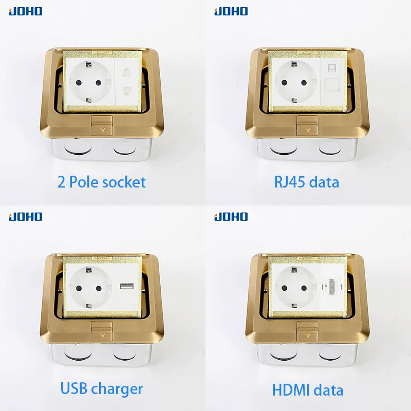 JOHO Socket Pop Up Floor Outlet Box Residential/General-Purpose With 16A European And RJ45 Data Brass Panel | Обустройство дома