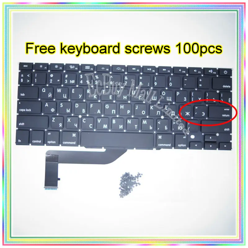 

Brand New Small Enter RS Russian keyboard+100pcs keyboard screws For MacBook Pro Retina 15.4" A1398 2013-2015 Years