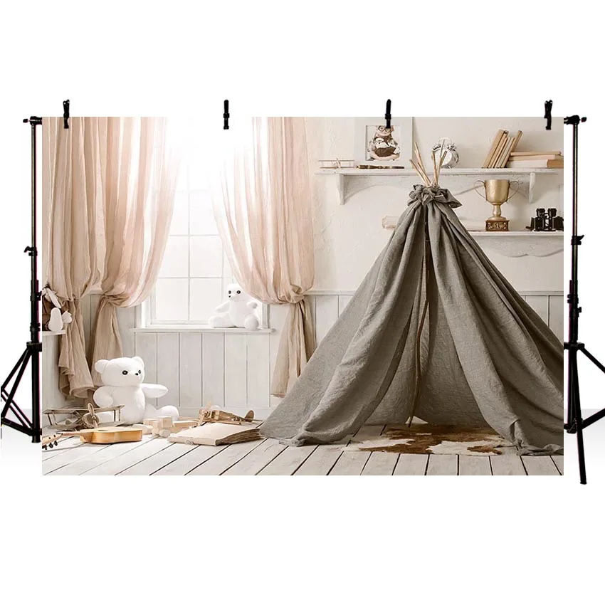 Mehofond Newborn Wood Floor Photography Backdrop Aircraft White Toy Bear Curtains Window Tent Kids Banner Photo Studio | Электроника