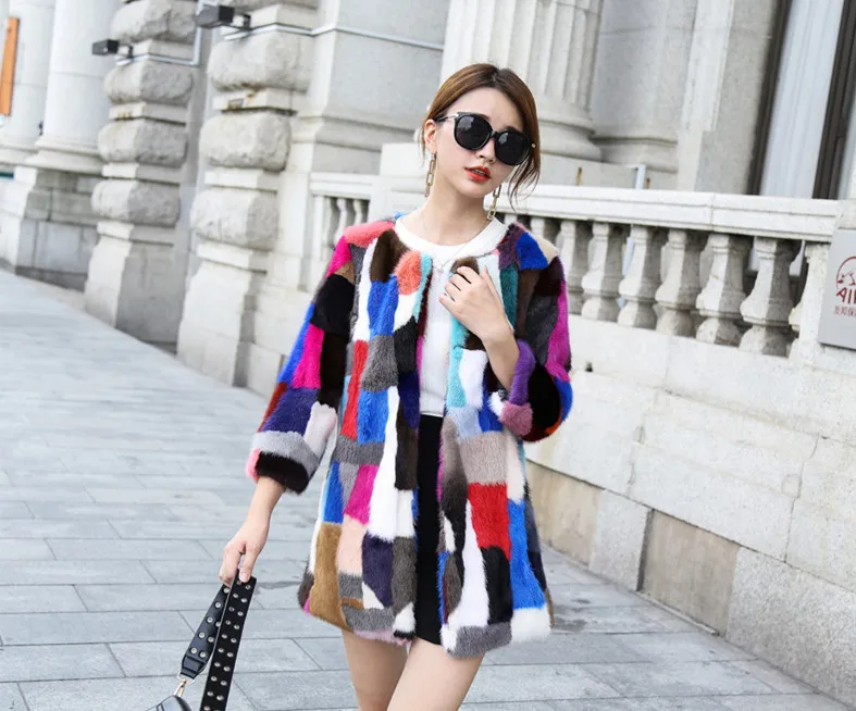 2021 Новое поступление пэчворк смешанные цвета настоящий натуральный мех норки