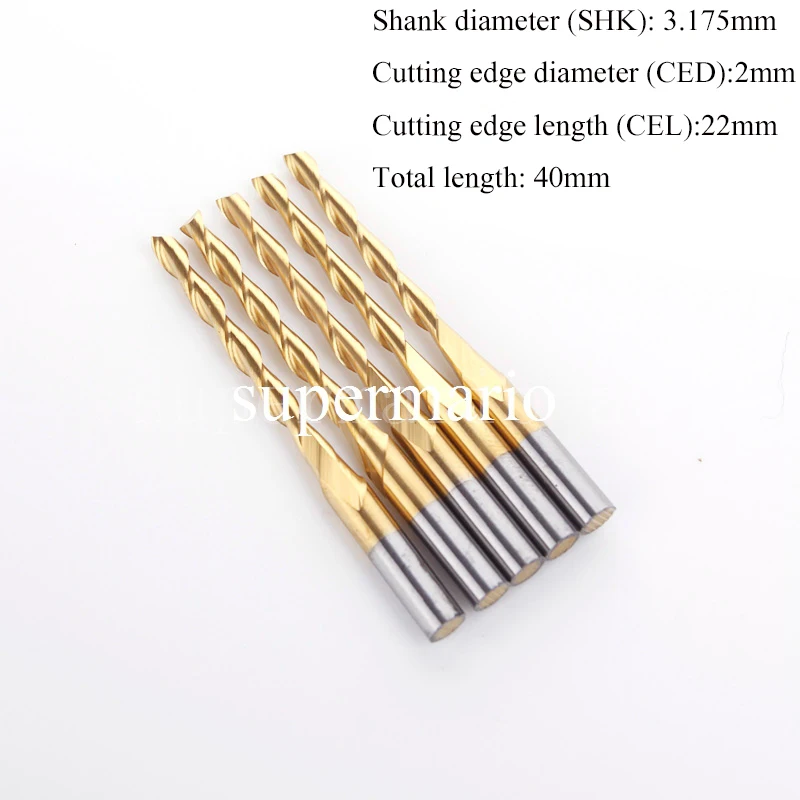 SHINA 5 шт. 3 175 мм титановое покрытие 2 флейты спиральные фрезы Дерево CNC инструмент