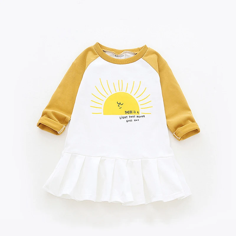 Хлопковое осеннее платье для девочек детское с длинными рукавами и мультяшным