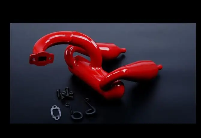 Красная выхлопная труба с двойным отверстием для Losi 5ive-T LOSB0019 Rovan LT MINI WRC KM X2 DDT QL-5T gas