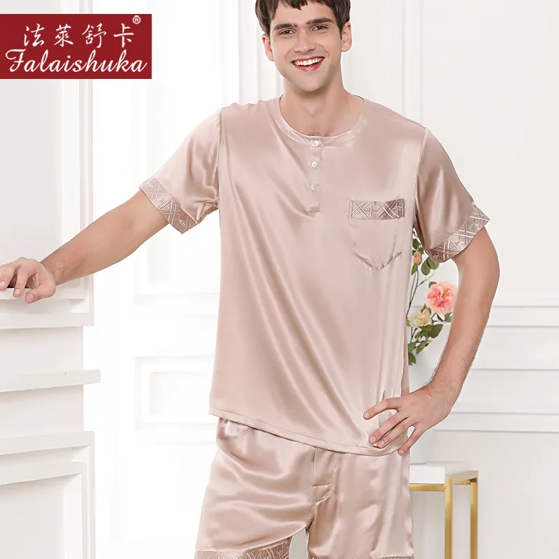 

19 Momme 100% шелковые шорты пижамы пижамный комплект для мужчин 100% шелк тутового шелкопряда короткий рукав летние элегантные пижамы для мужчин ...
