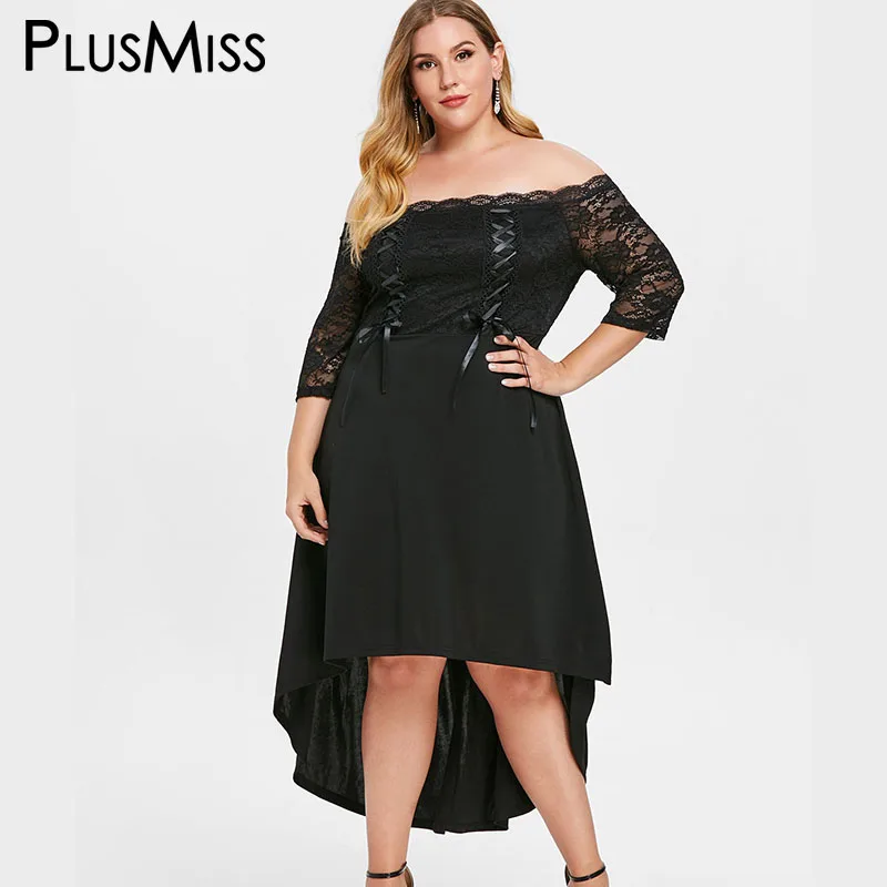 PlusMiss размера плюс 5XL черного цвета из кружев кроше с открытыми плечами платье
