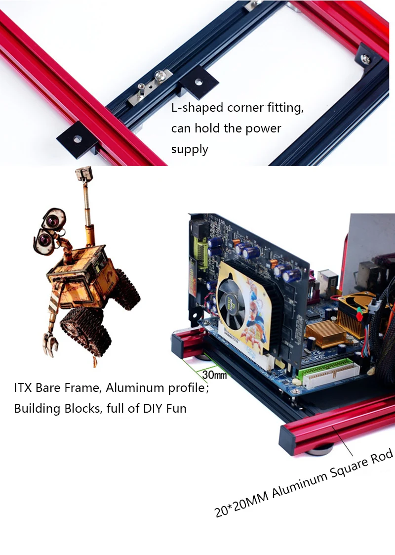 DIY Mini itx/matx/ATX PC Chassis case Aluminum Desktop Open Bare Frame Horizontal Rack game host Box computer mainframe Parts