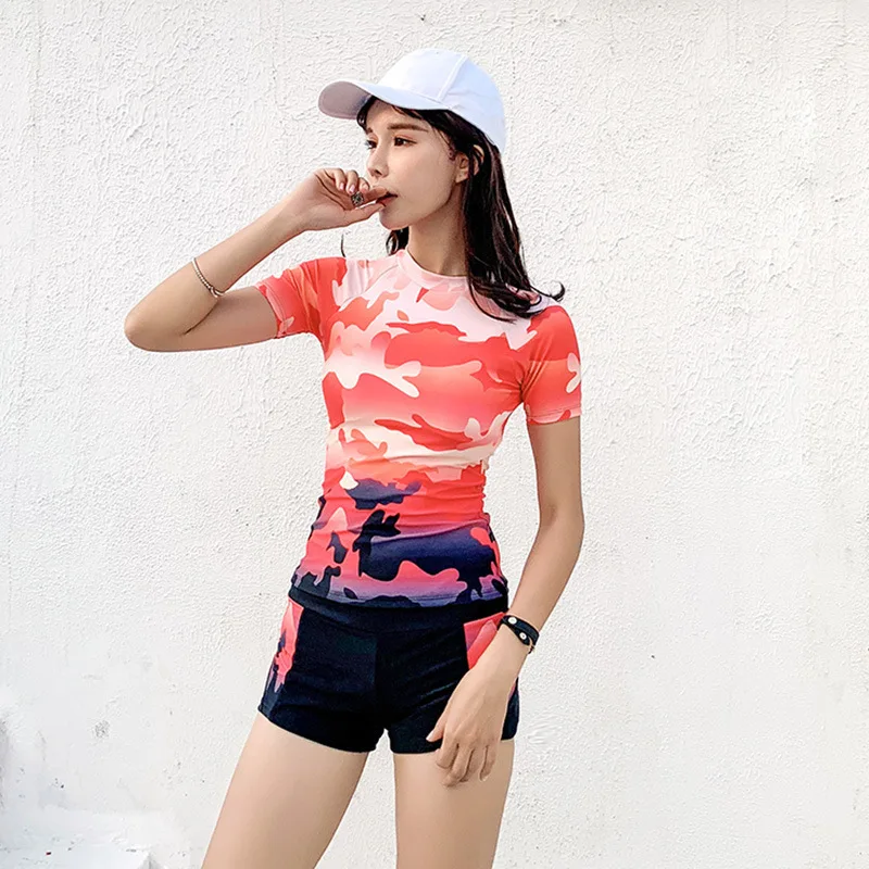 Одежда для плавания женщин Рашгард купальник серфинга с коротким рукавом