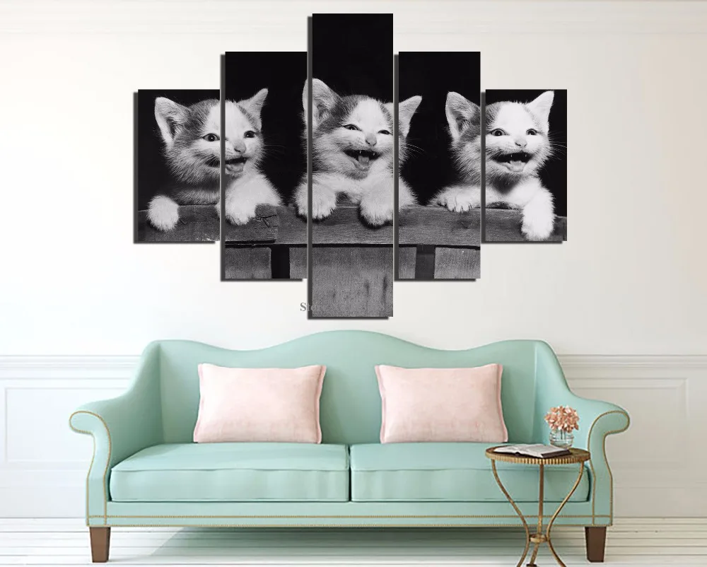 5 шт. Картина на холсте с изображением кошки улыбки|wall art|printed canvasart pictures |