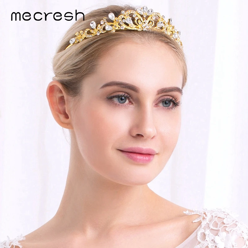 Mecresh великолепные хрустальные свадебные диадемы аксессуары для волос Стразы