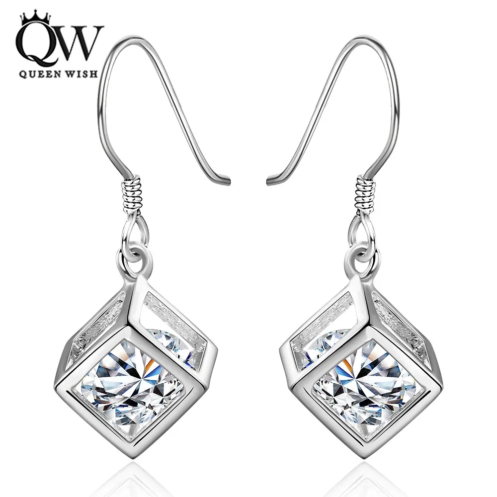 Queenwish полая Серьги камень циркон декор серебро Цвет для Для женщин мода