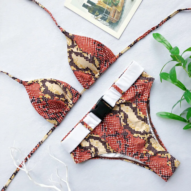 2019 для женщин пикантные Push Up Leopard набор бикини с узором ремни Высокая талия