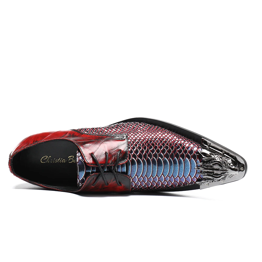 

Christia Bella Fashion Fish Scales Pointed Toe Wedding Shoes Business Oxford Shoes with Metal Italian Fashion Men Dress Shoes