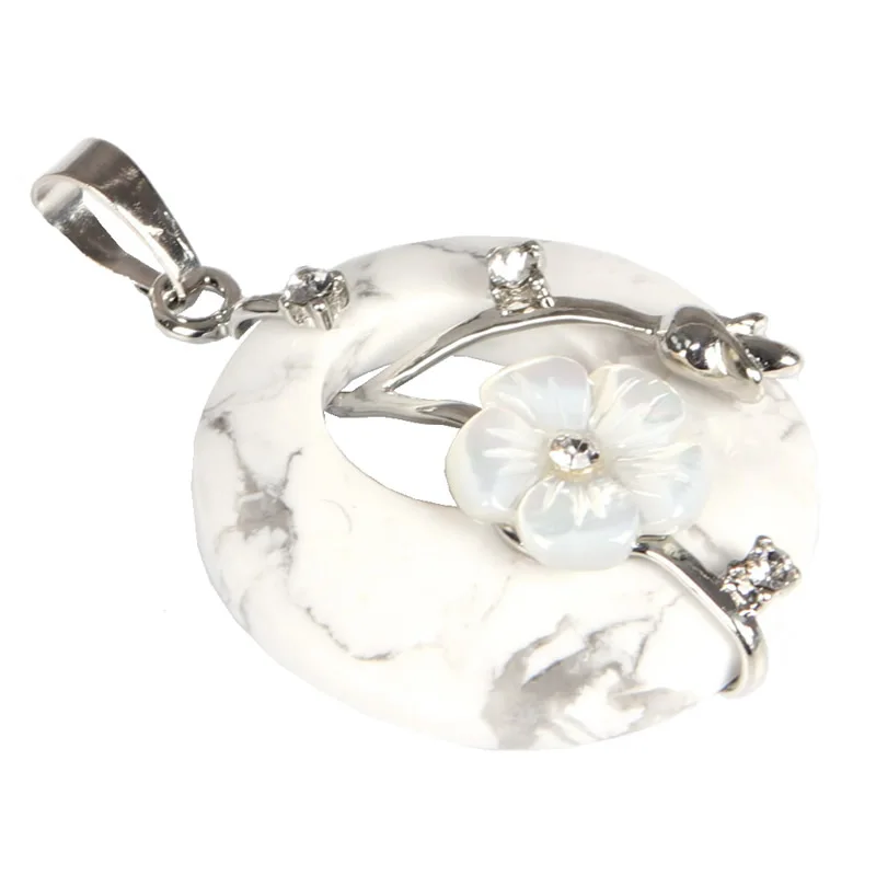 white turquoise Подвеска из натурального камня, покрытая серебром, жемчужные аметисты, кварц, бирюза, тигровый глаз, лазурит, цветок, каменные подвески - Окраска металла: white turquoise