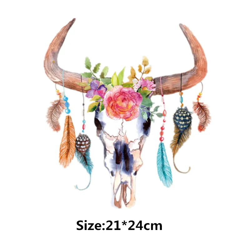 21*24cm Indian Style Cartoon Painting Deer Head Transfer Clothing Badges Applique DIY Patches for Clothes Accessories | Дом и сад
