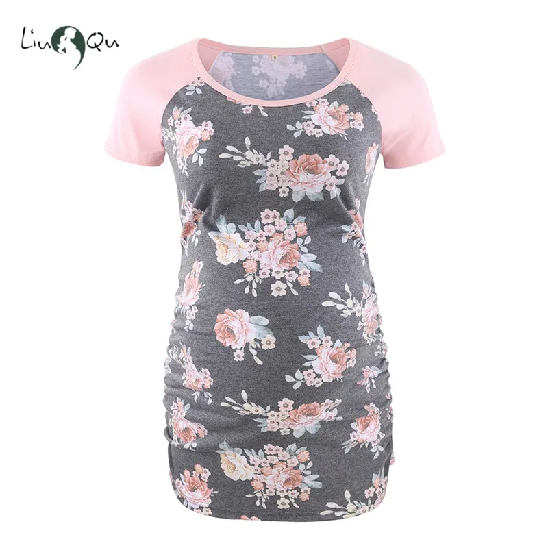 Блузка для беременных женщин футболка с коротким рукавом цветочным принтом