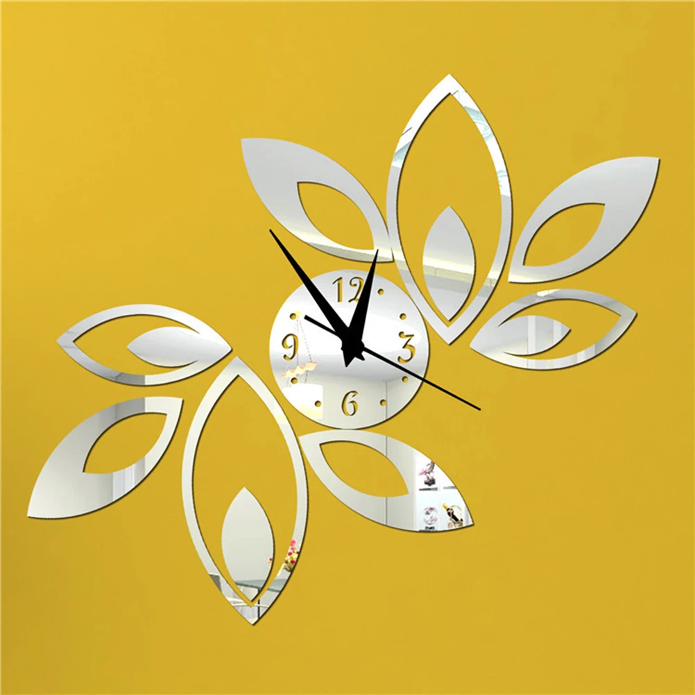 OULII Mirror Wall Clock Rhombus Leaves Sticker Decoration | Дом и сад