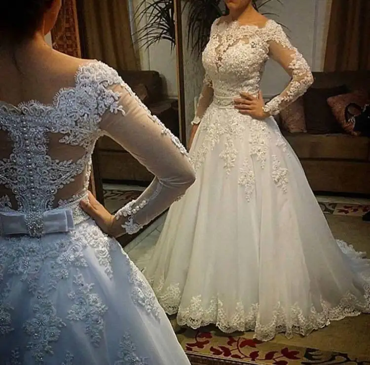 

wuzhiyi wedding dress 2018 robe de mariee Sexy gown See through vestido de noiva Ball gown wedding dresses lace plus size dress