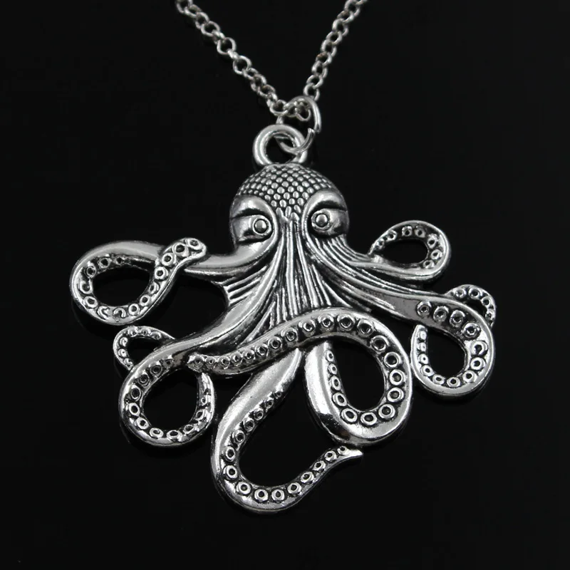 round chain Модный кулон в форме осьминога круглый крест цепи Короткие Длинные мужские женские серебряное ожерелье, ювелирное изделие, подарок - Окраска металла: round chain