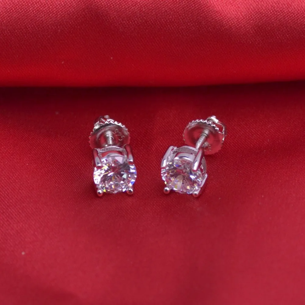 LSE933 Round Cut Zircon Stud Earrings 925 sterling silver ScrewBack women earring 5mm | Украшения и аксессуары